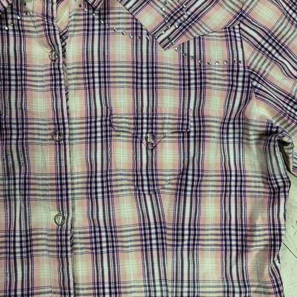 PANHANDLE SLIM‎ Shirt Womens Sz M Metallic Plaid Pearl Snap Rhinestone Western - Picture 3 of 12